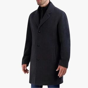 NWT Cole Haan Signature Men's Wool Car Coat w/ Rib Knit Faux Leather Detail XL